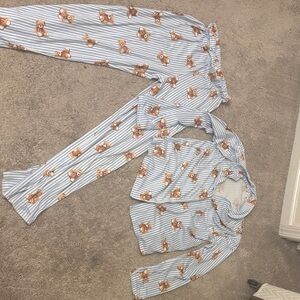 Adorable Blue Striped Kids Pajamas with Bear Print